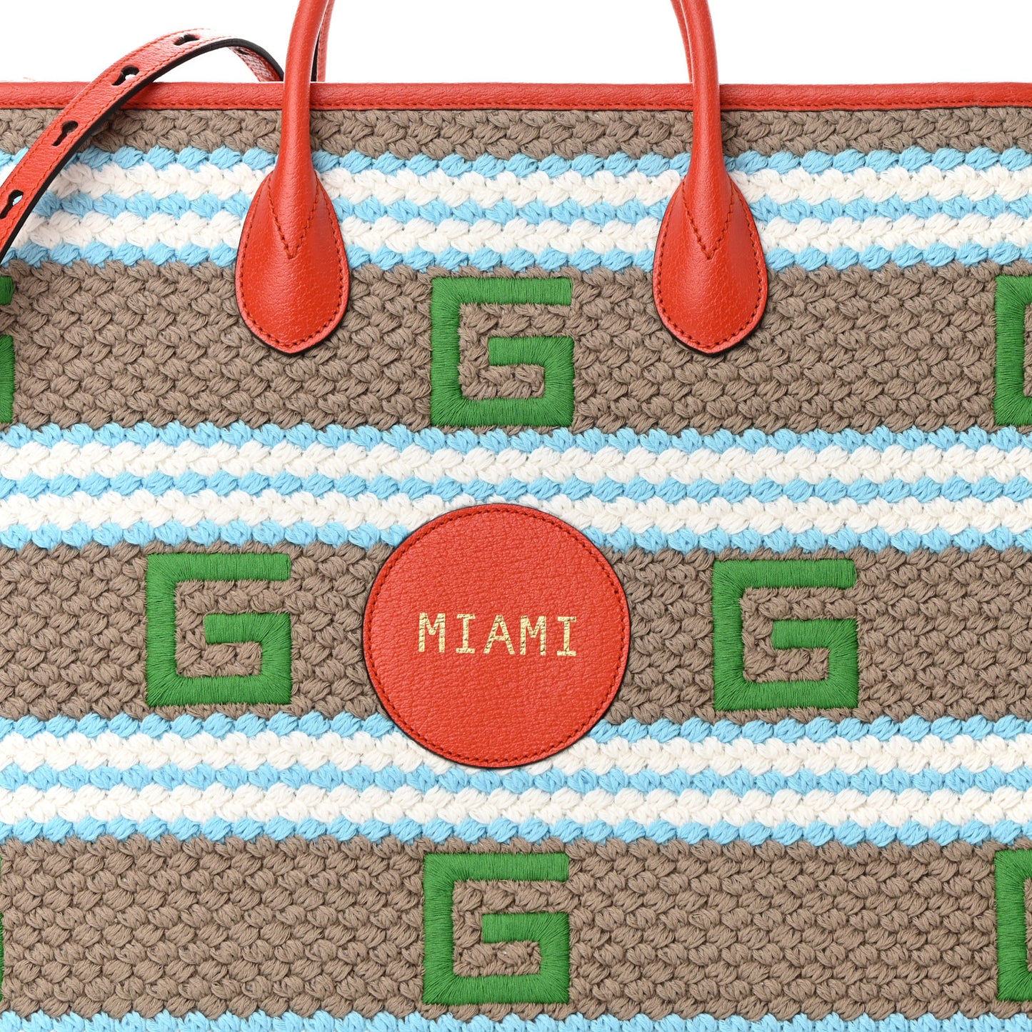 Fabric Embroidered Miami Striped Tote Bag Orange
