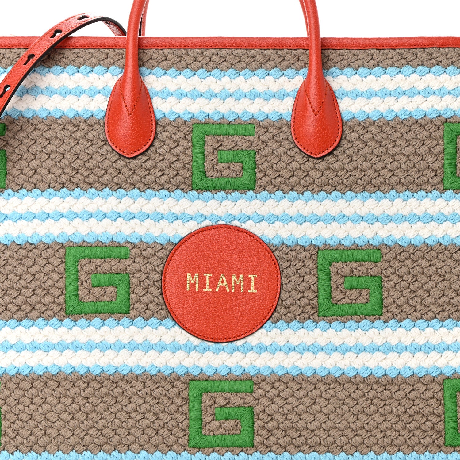 Gucci Fabric Embroidered Miami Striped Tote Bag Orange 8 of 11