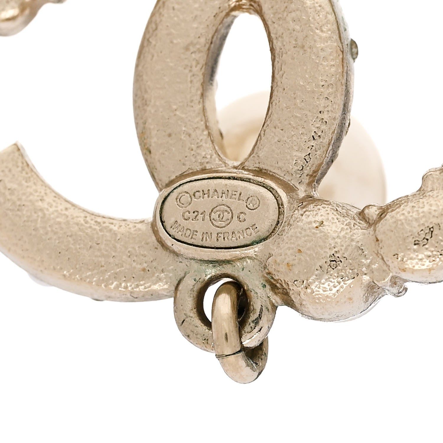 Chanel Crystal Pearl CC Drop Earrings Gold Pearly White 4 of 5