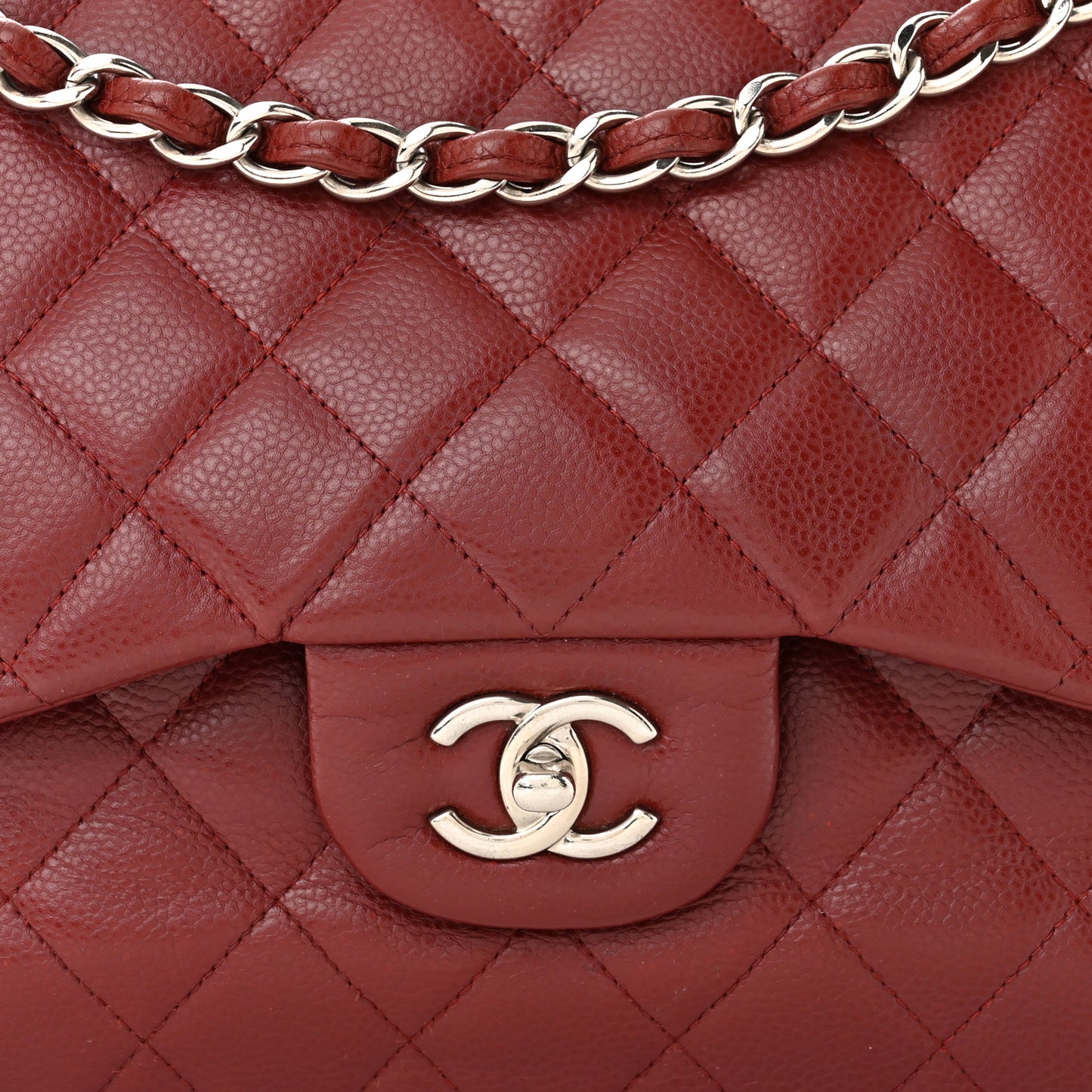 Caviar Quilted Jumbo Double Flap Dark Red