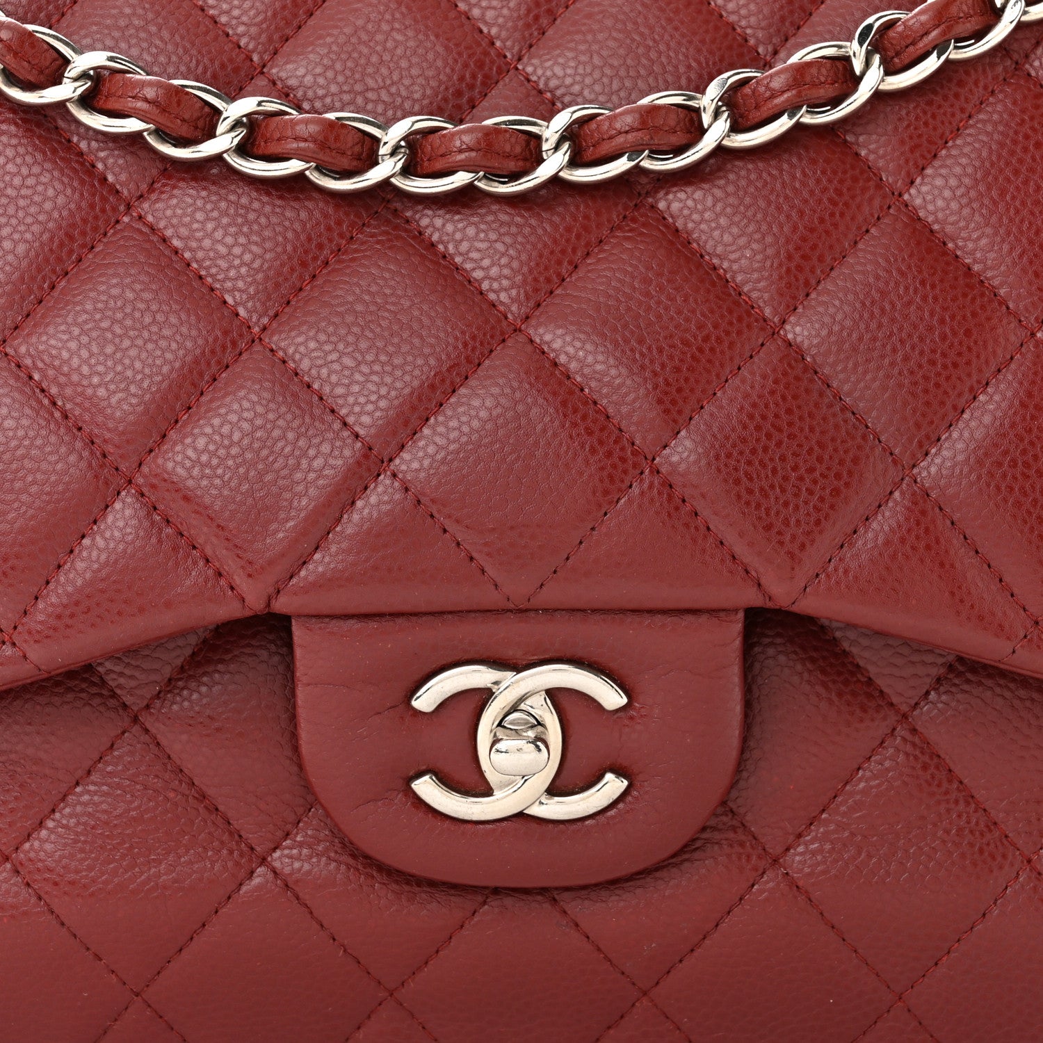Chanel Caviar Quilted Jumbo Double Flap Dark Red 8 of 14