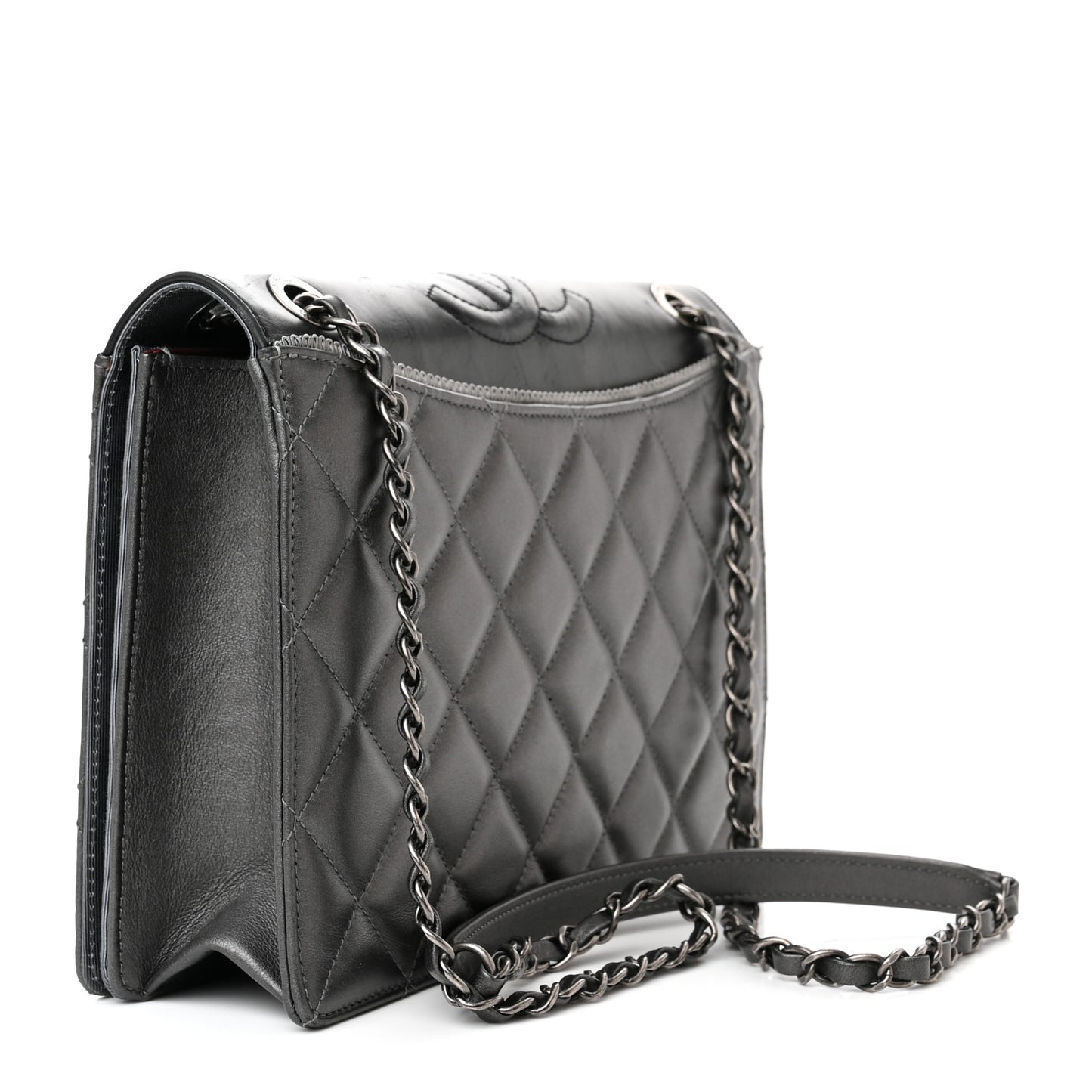 Metallic Calfskin Quilted Ballerine Flap Silver
