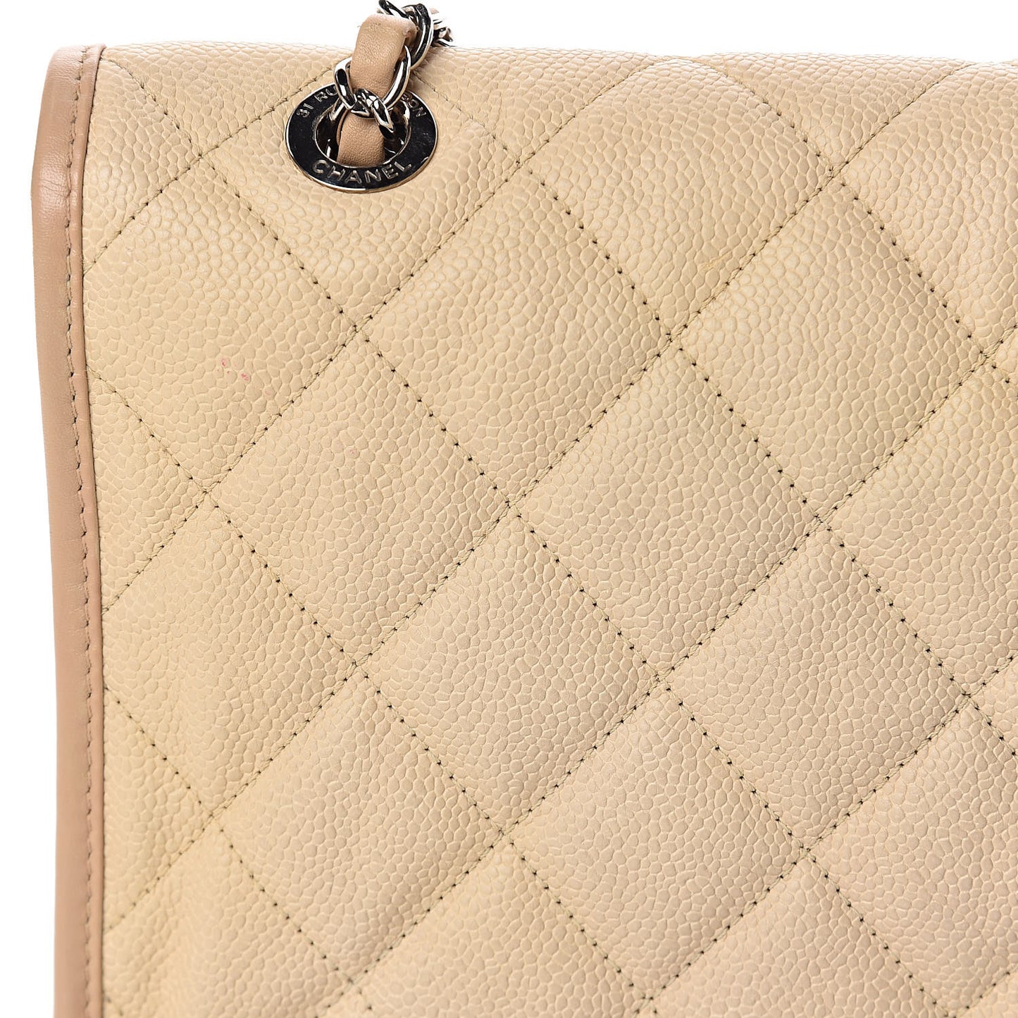 Caviar Quilted Large French Riviera Flap Beige