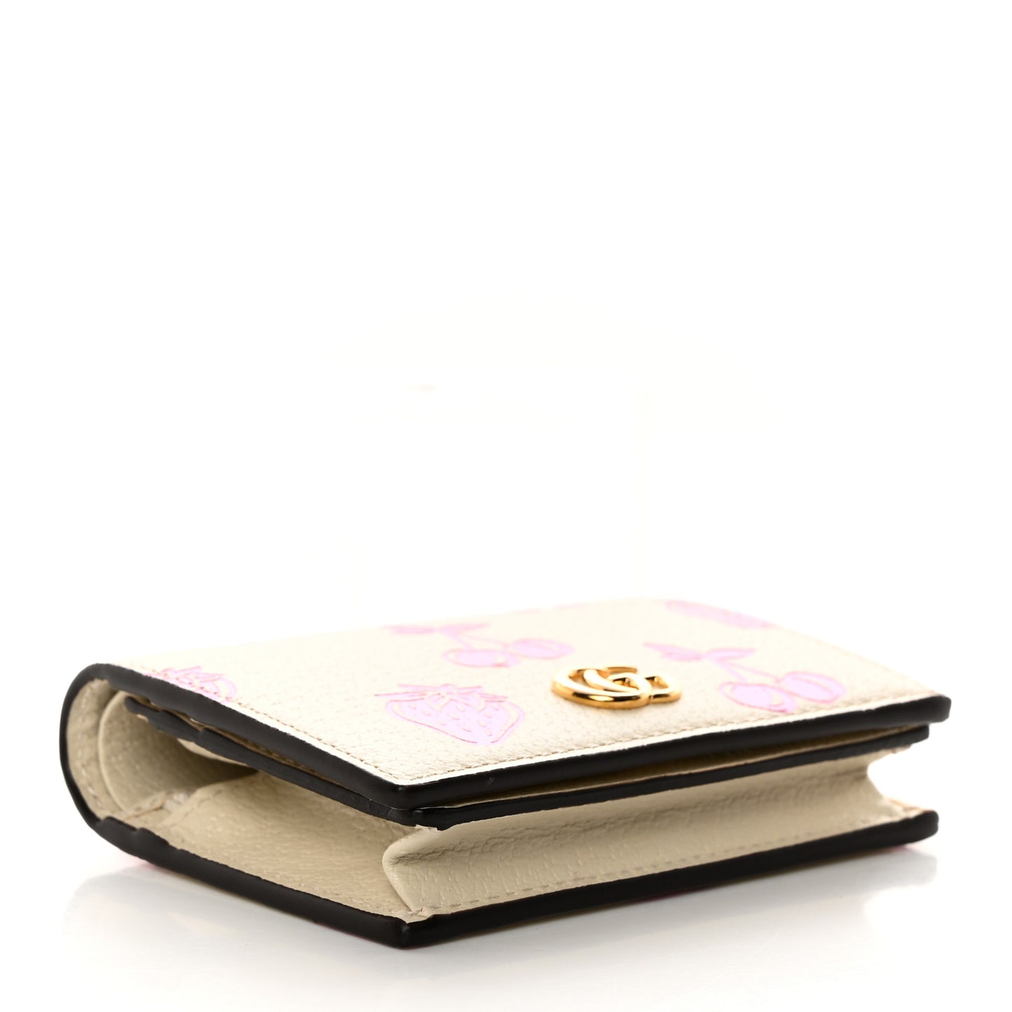 Textured Dollar Calfskin Berry Print GG Marmont Card Case Mystic White Light Pink