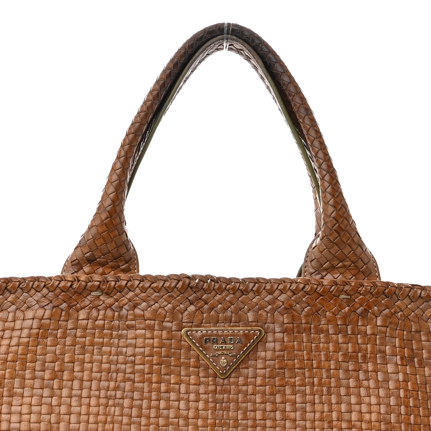 Prada Goatskin Woven Shopping Tote Cacao 10 of 16