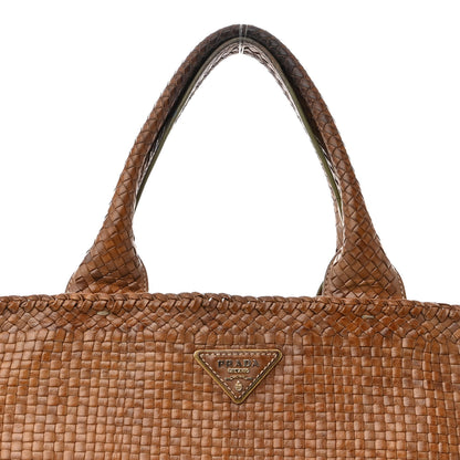 Prada Goatskin Woven Shopping Tote Cacao 10 of 16