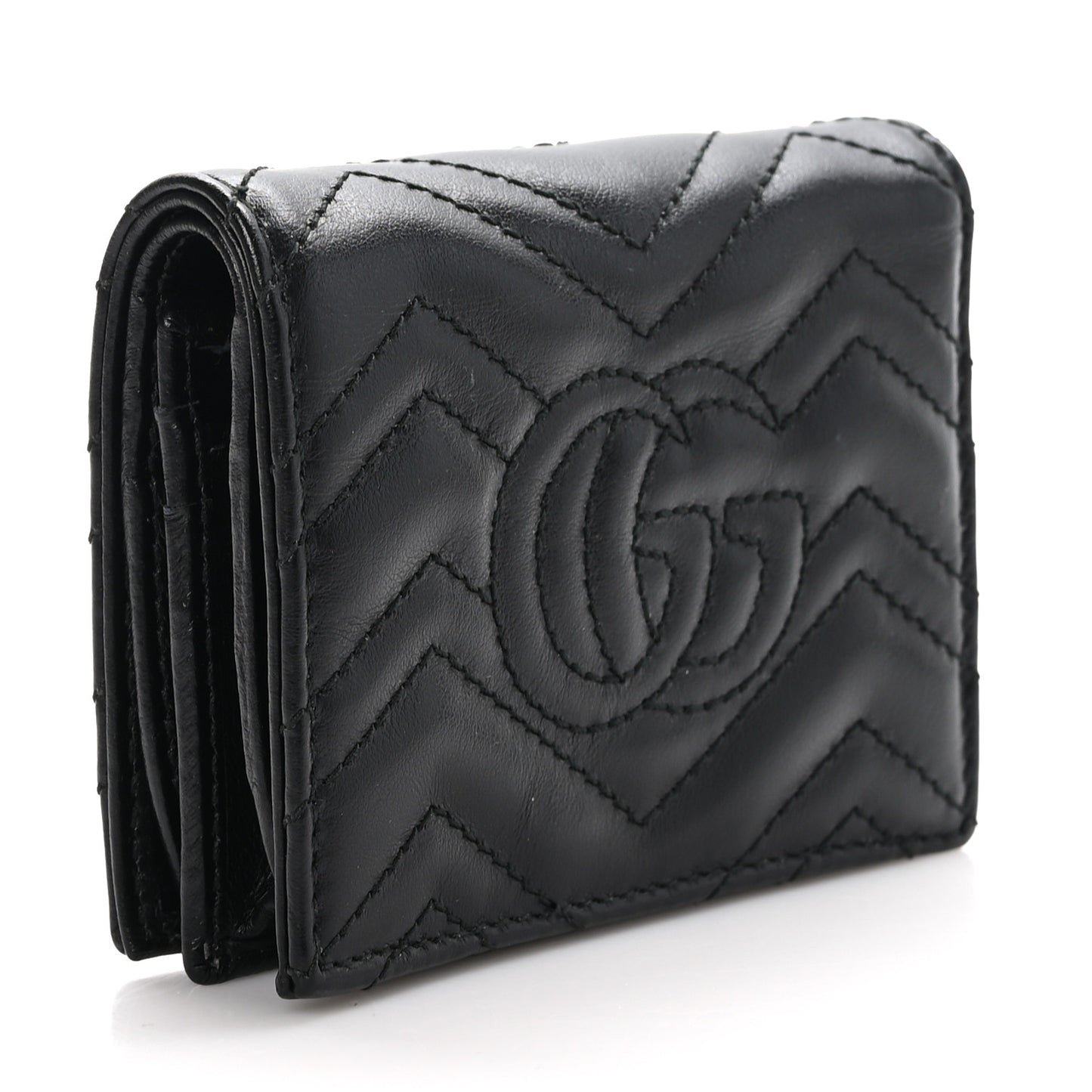 Calfskin Matelasse GG Marmont Card Case Wallet Black