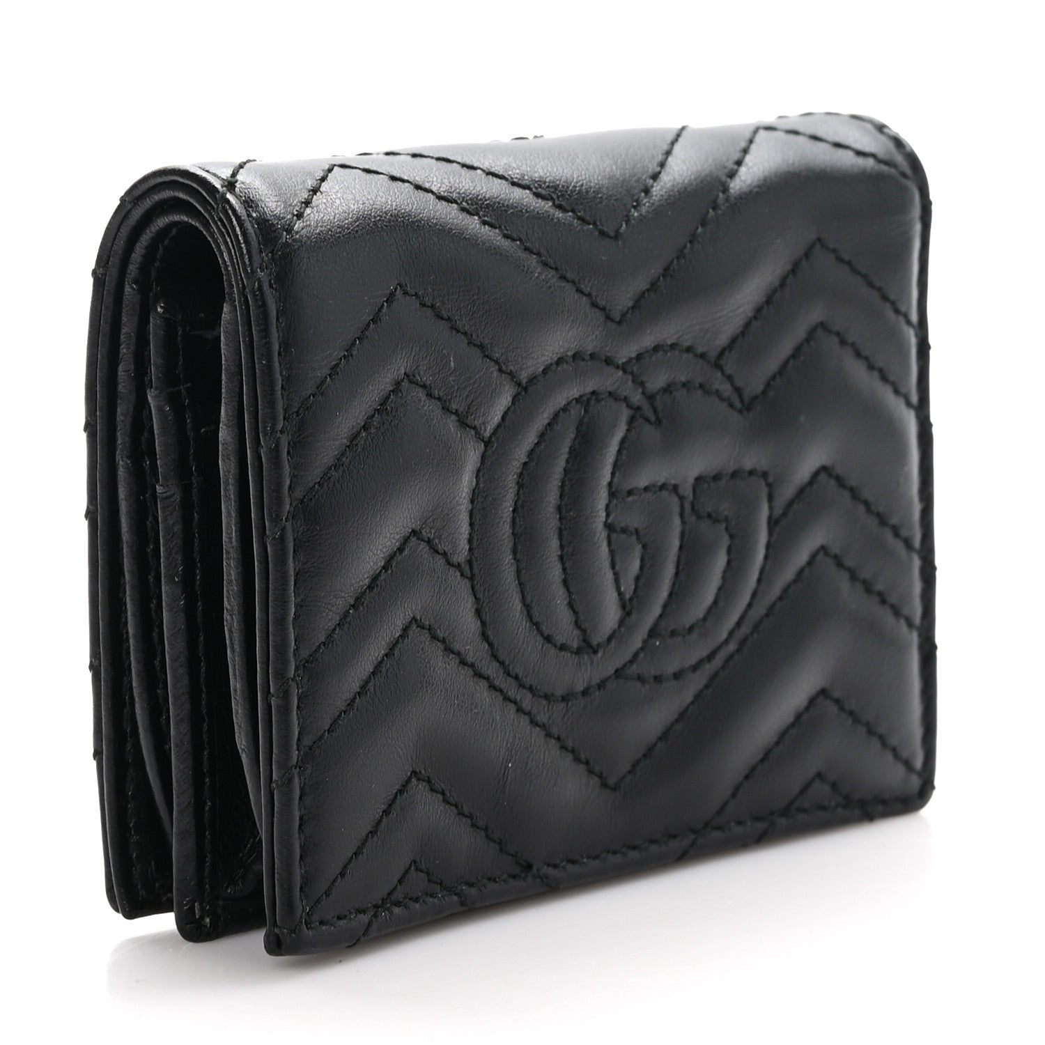 Gucci Calfskin Matelasse GG Marmont Card Case Wallet Black 3 of 10
