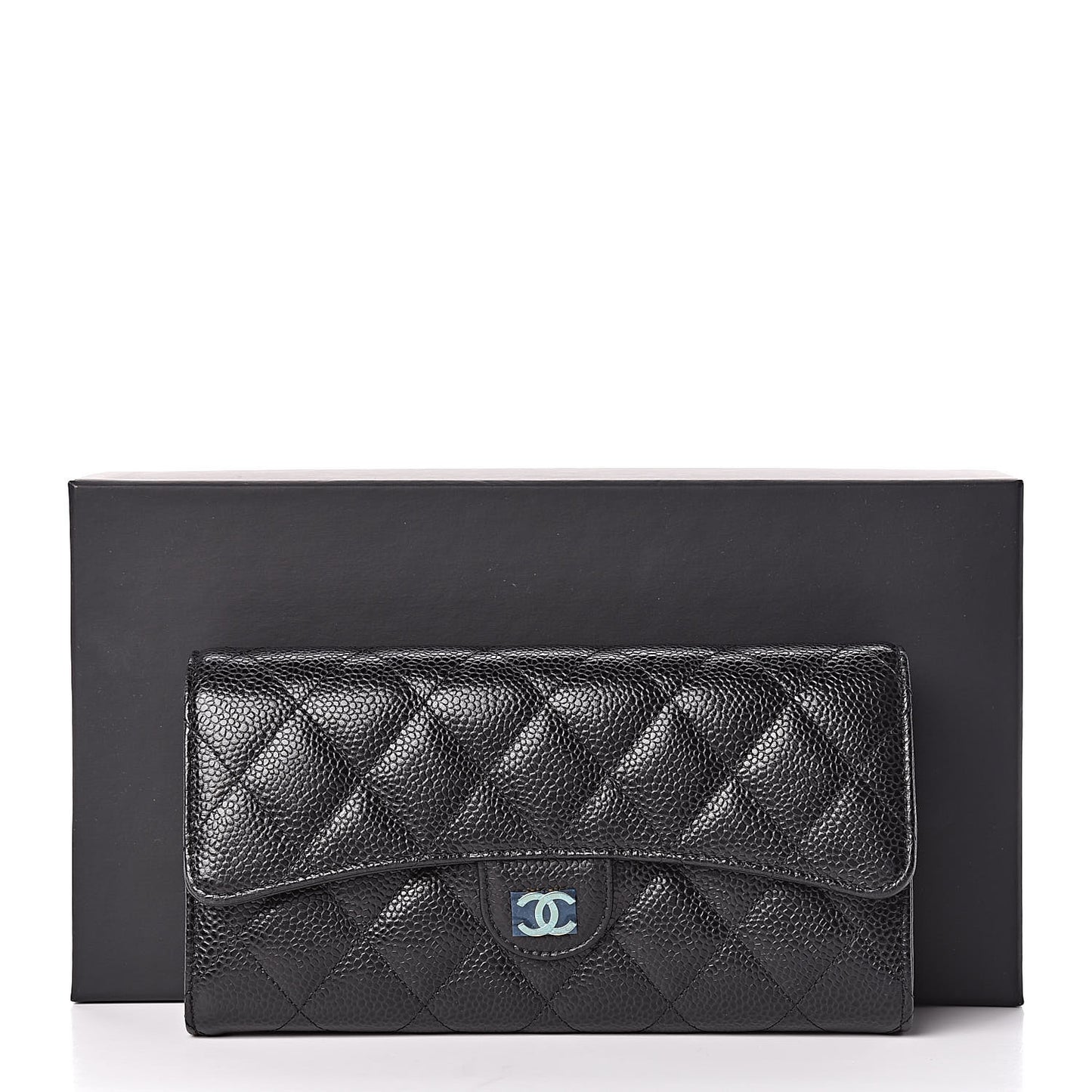 Caviar Quilted Large Gusset Flap Wallet Black