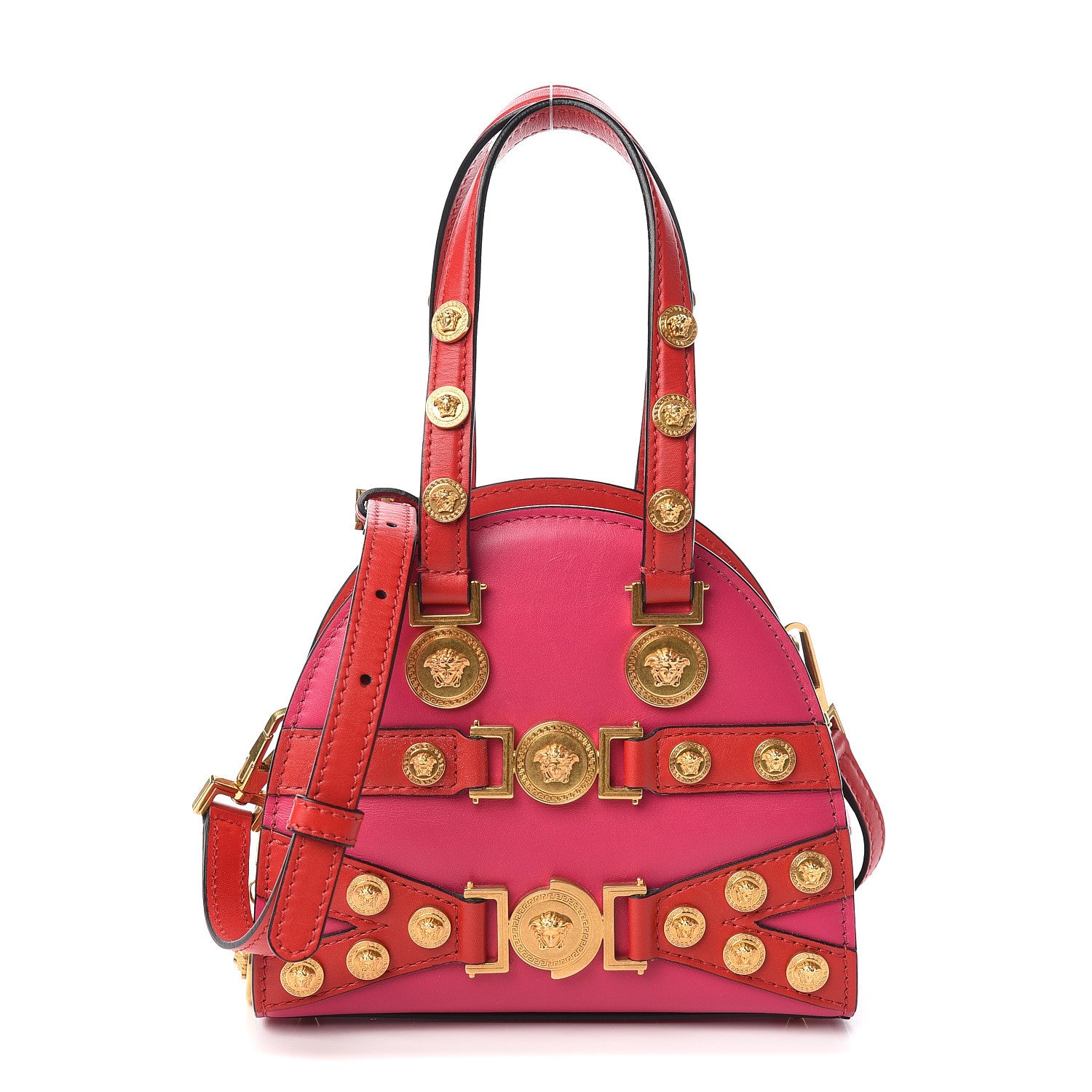 Versace Calfskin Small Medallion Tribute Bowling Bag Pink Red 1 of 9