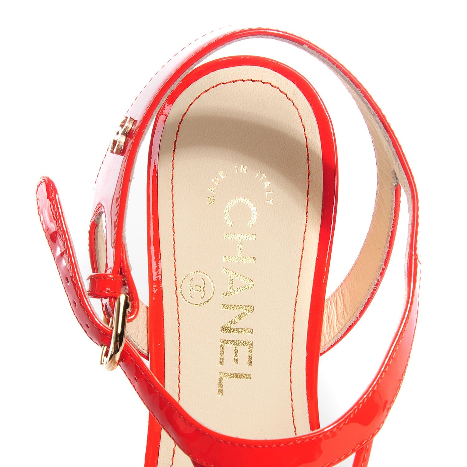 Chanel Patent Camellia Sandals 37.5 Red 7 of 7