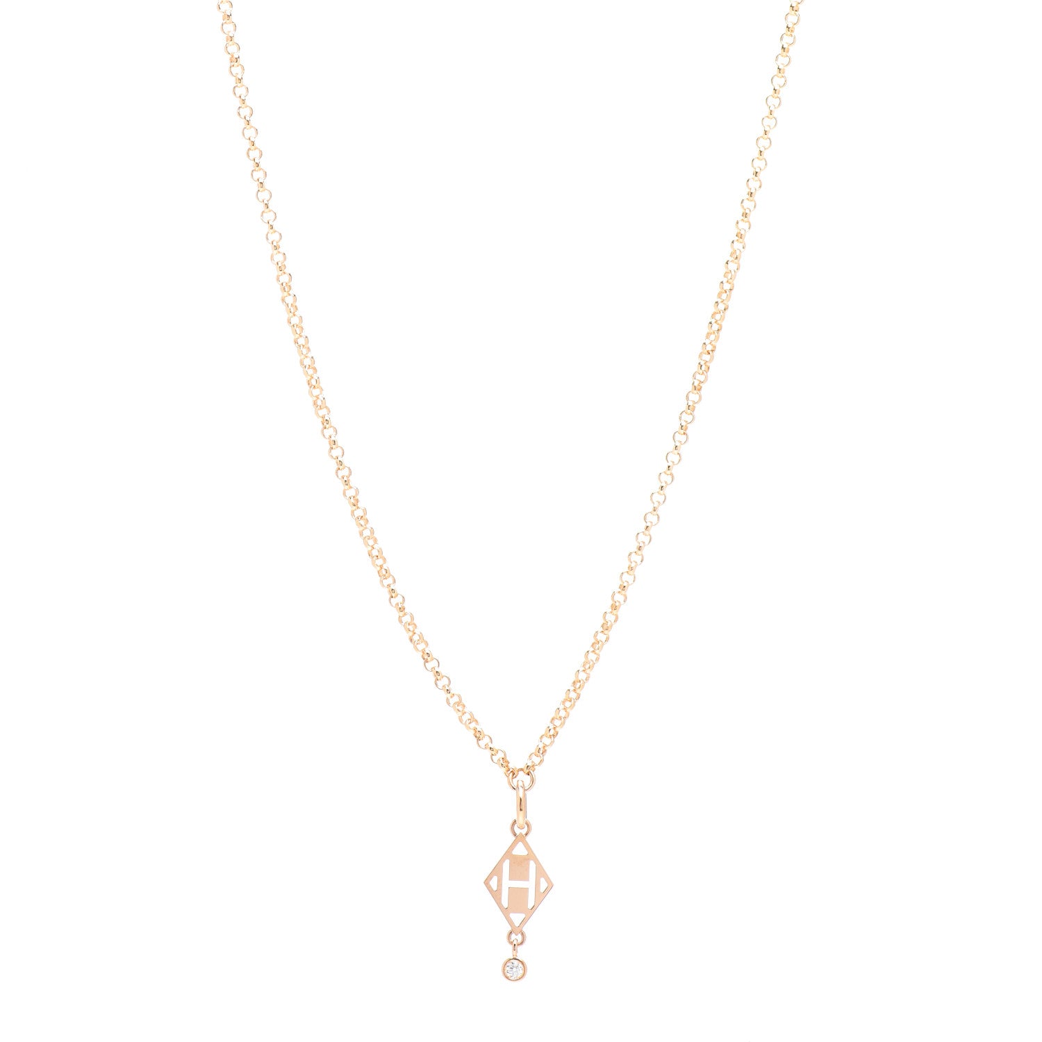 Hermes 18K Rose Gold Diamond Gambade Pendant Necklace 1 of 6