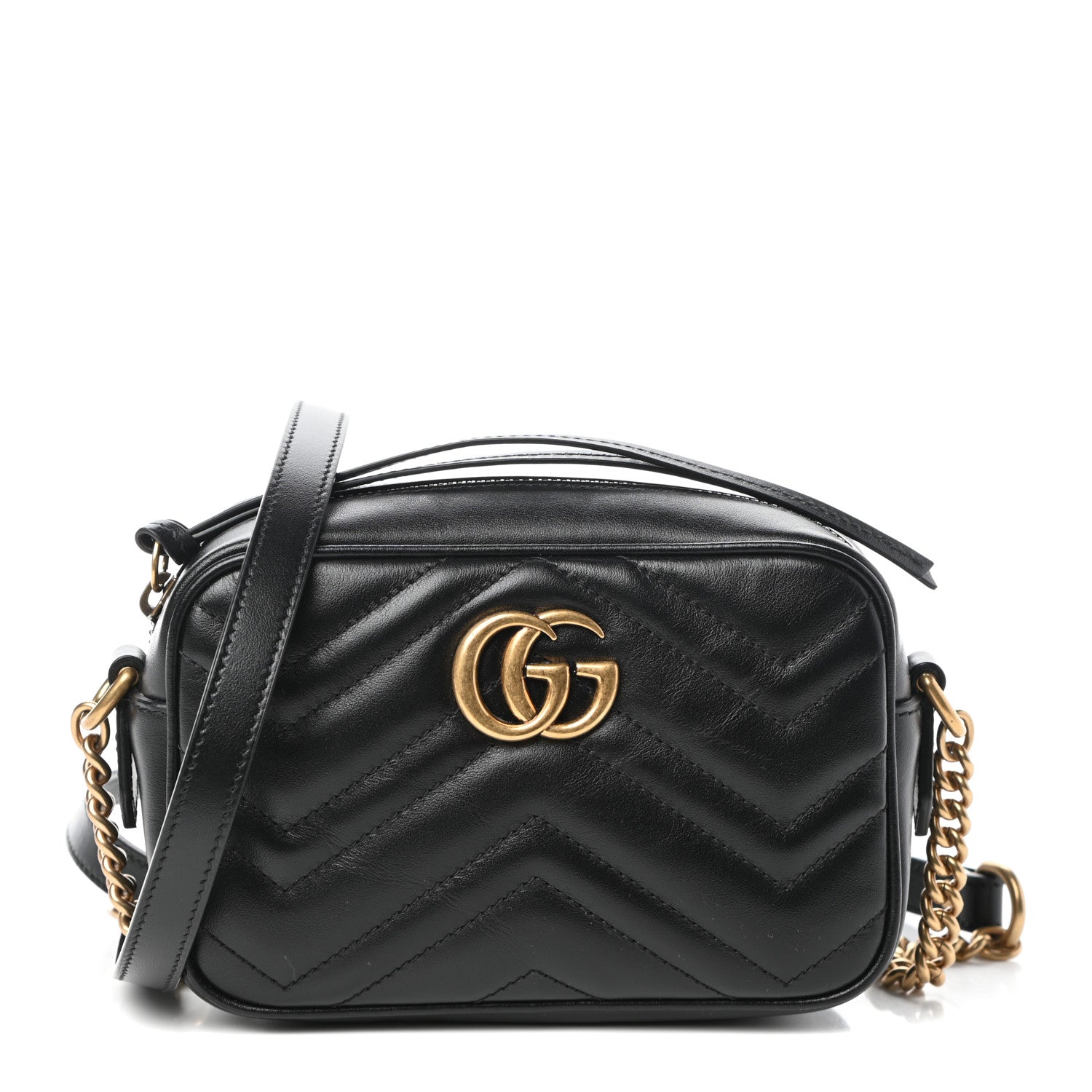 Gucci Calfskin Matelasse Mini GG Marmont Chain Shoulder Bag Black 1 of 8