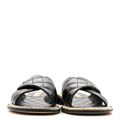 Chanel Shiny Lambskin Quilted Chain CC Sandals 40 Black 3 of 10