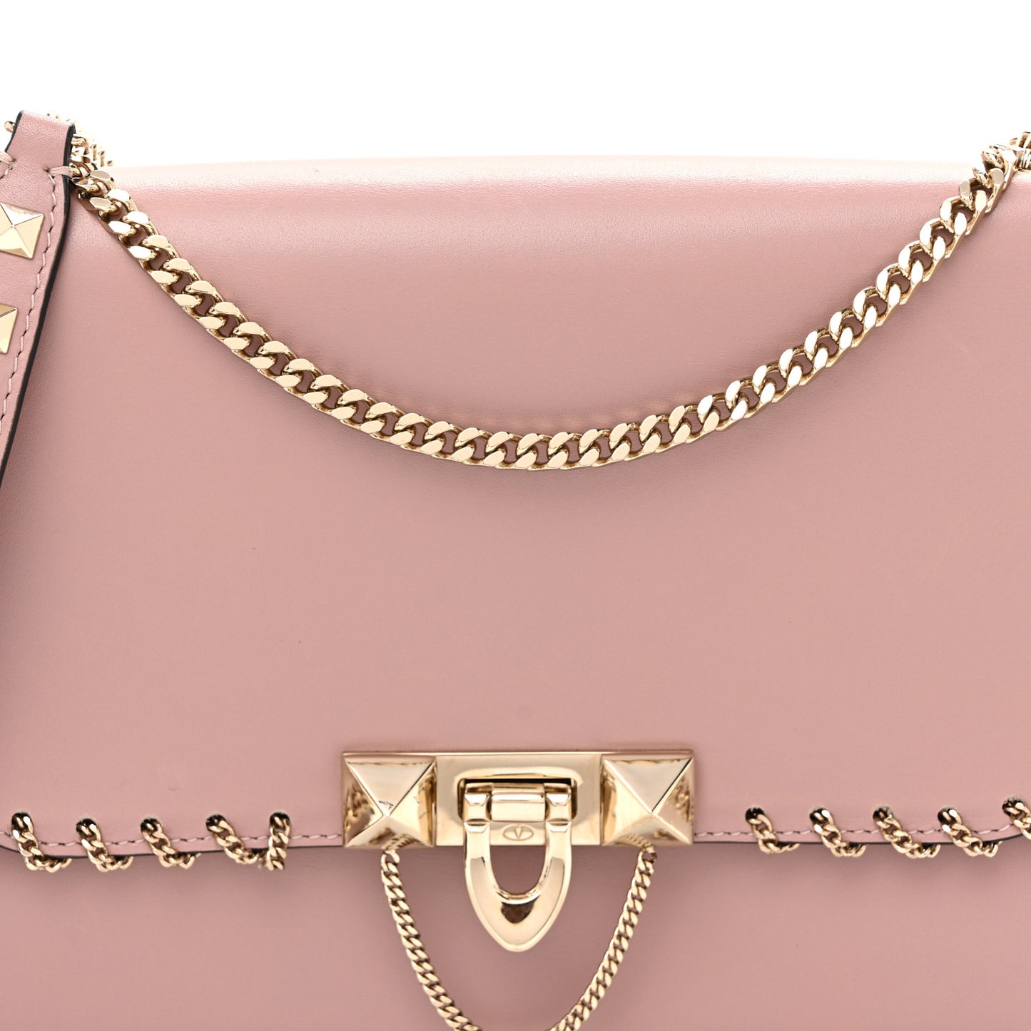 Vitello Groumette Small Rockstud Demilune Shoulder Bag Lipstick