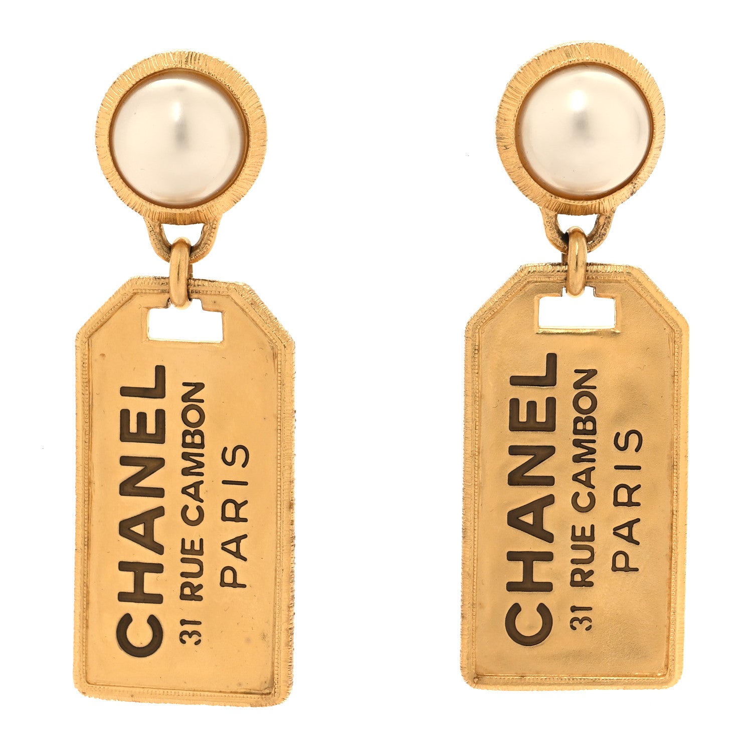 Chanel Pearl CC Tags Drop Earrings Gold 1 of 5