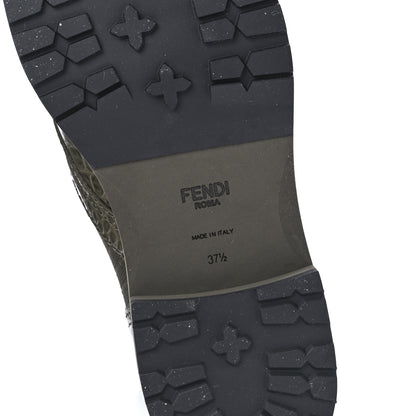 Fendi Vitello Stretch Fabric 3D FF Croc Embossed Womens Combat Boots 37.5 Illinois Oliva 6 of 8