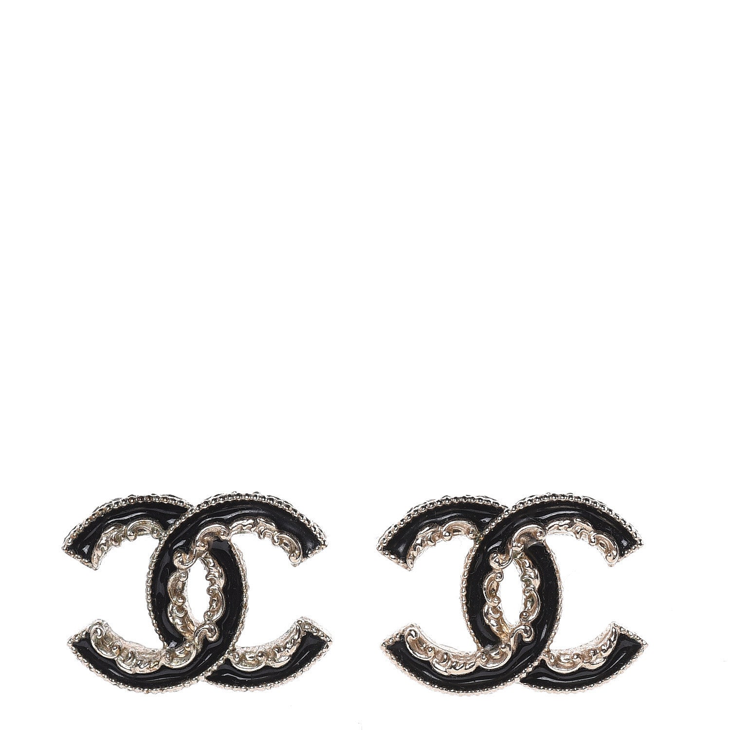 Chanel Enamel CC Baroque Earrings Black Gold 1 of 5