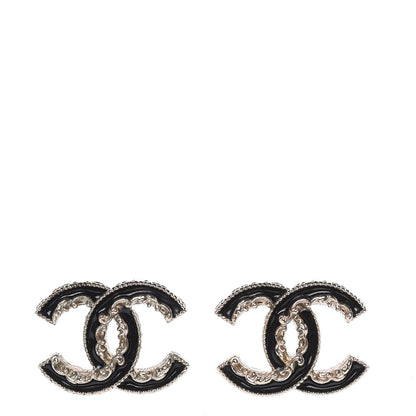 Chanel Enamel CC Baroque Earrings Black Gold 1 of 5