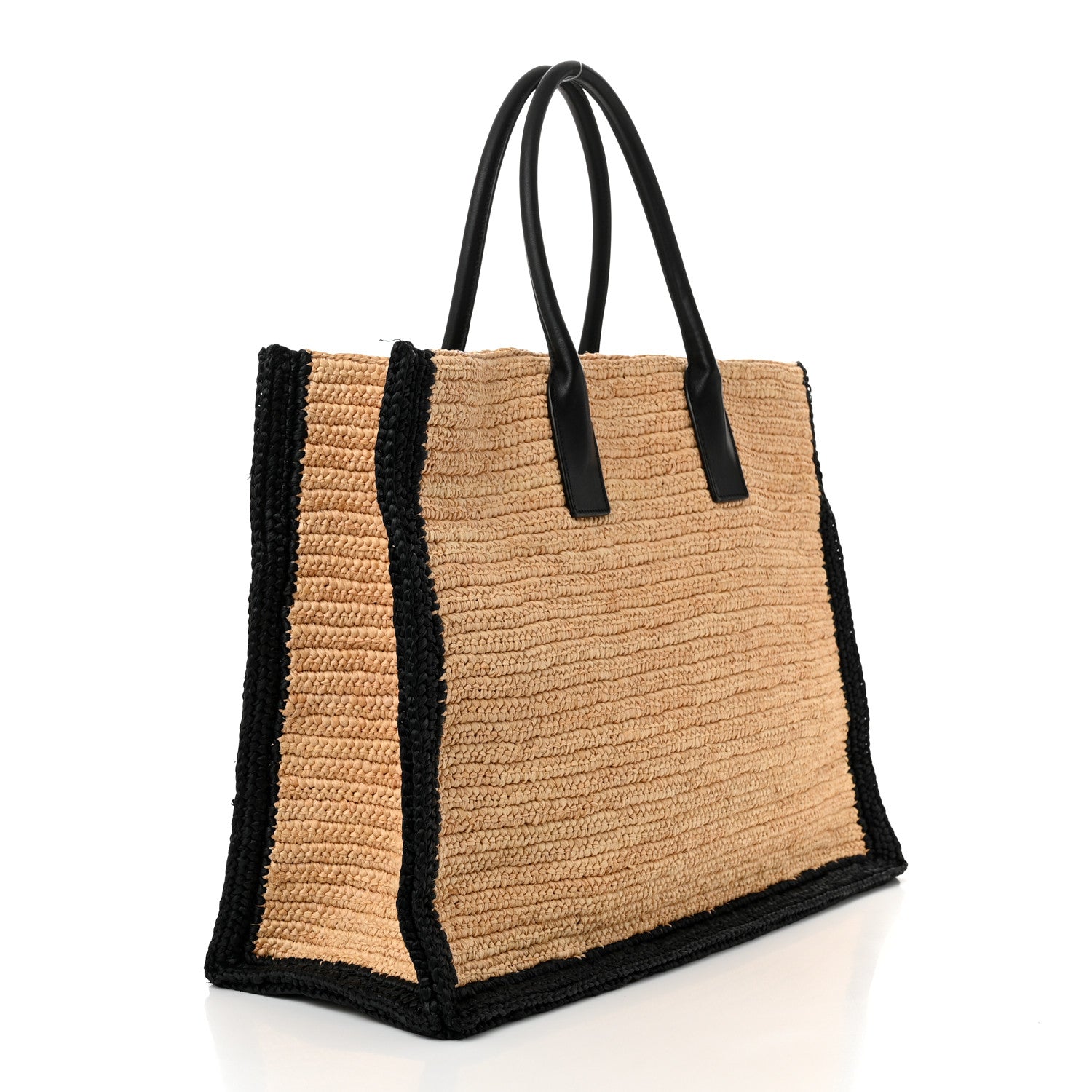 Saint Laurent Raffia Calfskin Rive Gauche Tote Naturale Black 3 of 11