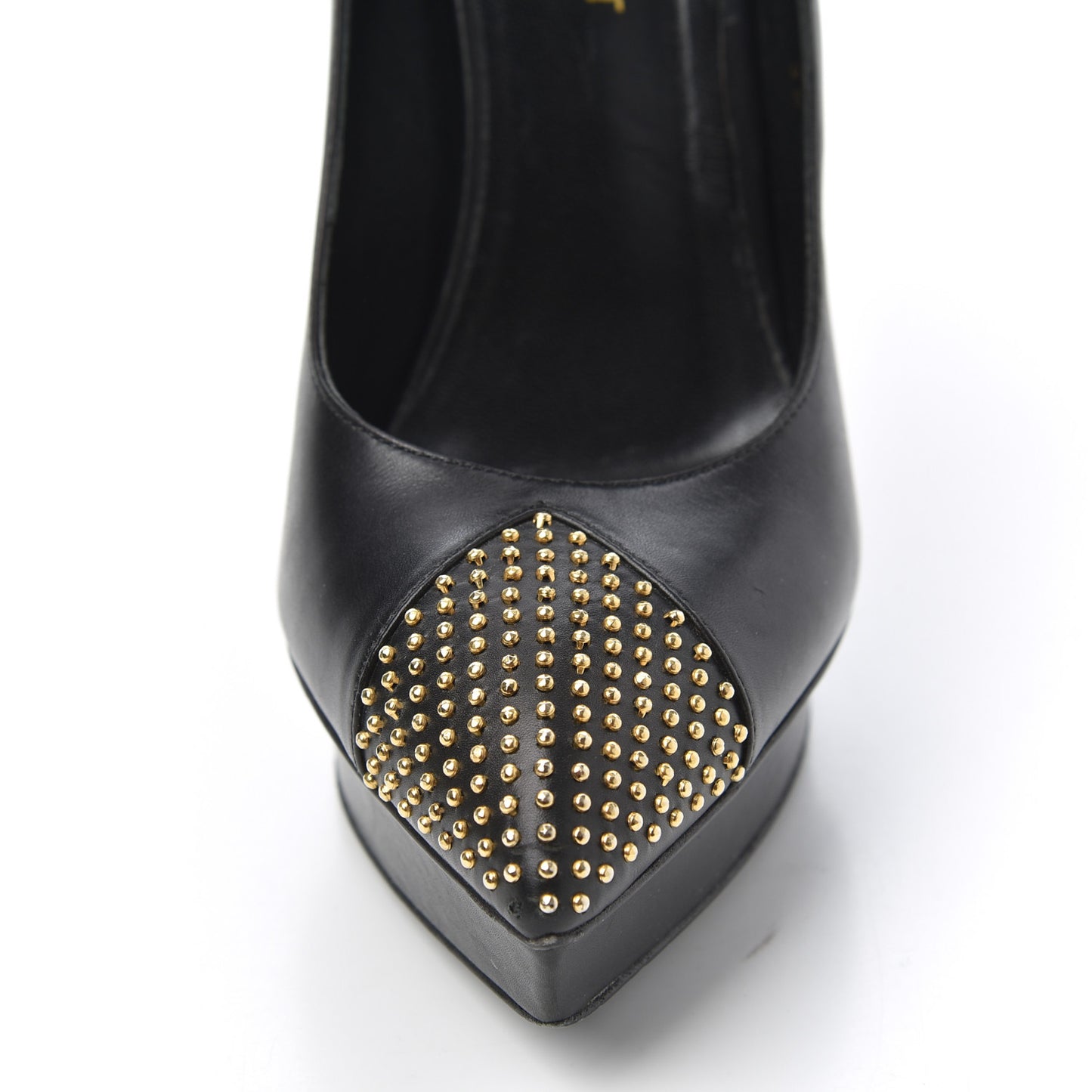 Calfskin Studded Cap Toe Janis 105 Platform Pumps 38 Black