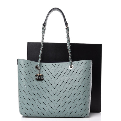 Chanel Perforated Grained Calfskin Large Shopping Tote Green 14 of 14