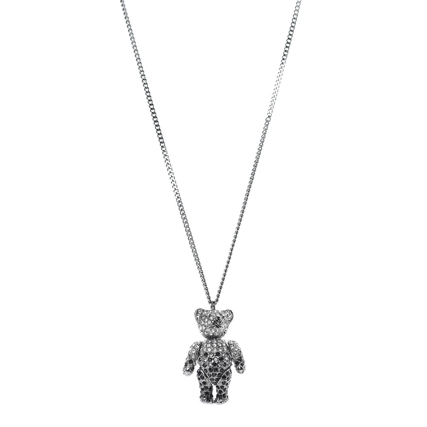 Christian Dior Crystal Teddy Bear Necklace Black 1 of 7
