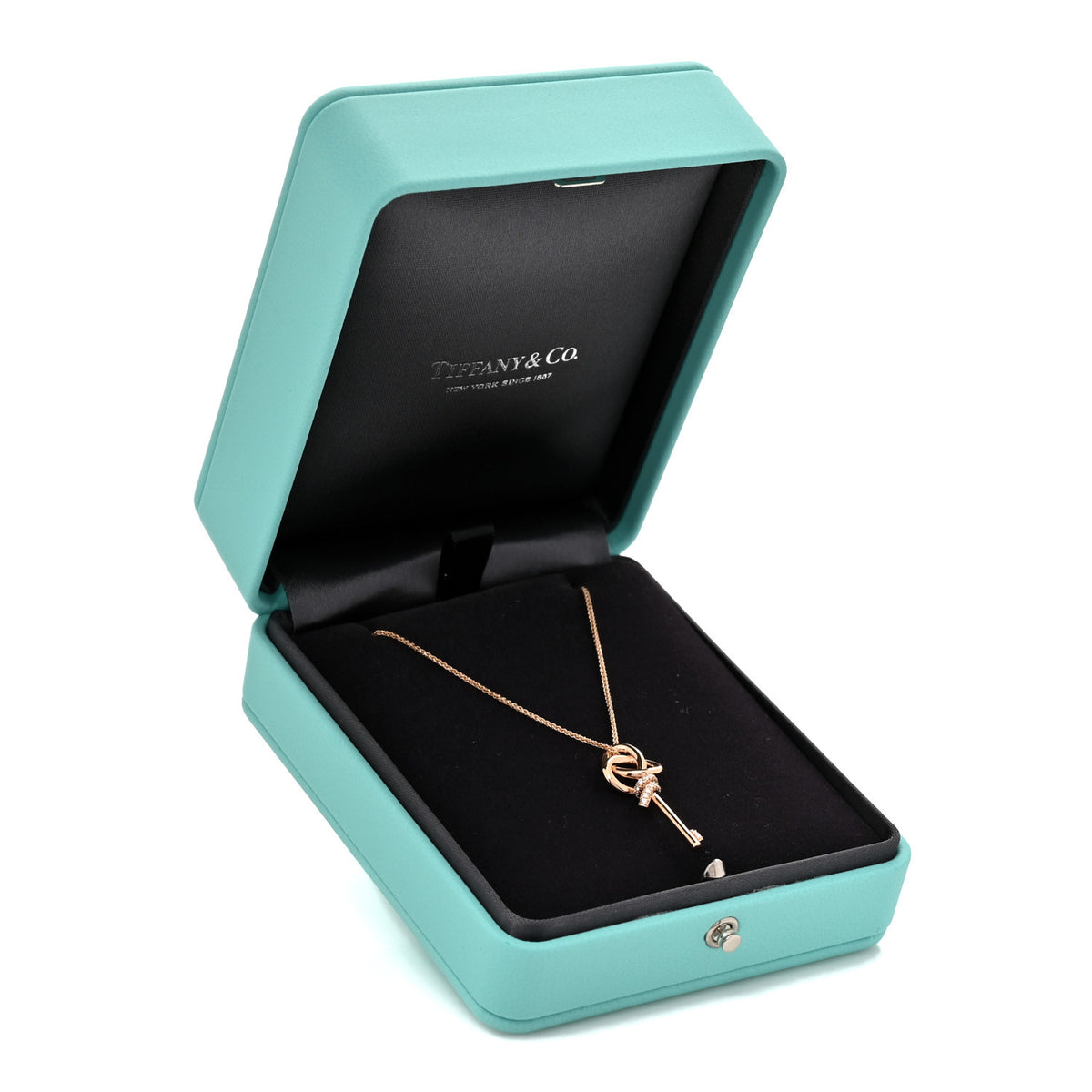 18K Rose Gold Diamond Mini Knot Key Pendant Necklace