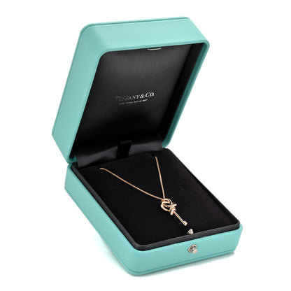 Tiffany 18K Rose Gold Diamond Mini Knot Key Pendant Necklace 6 of 6