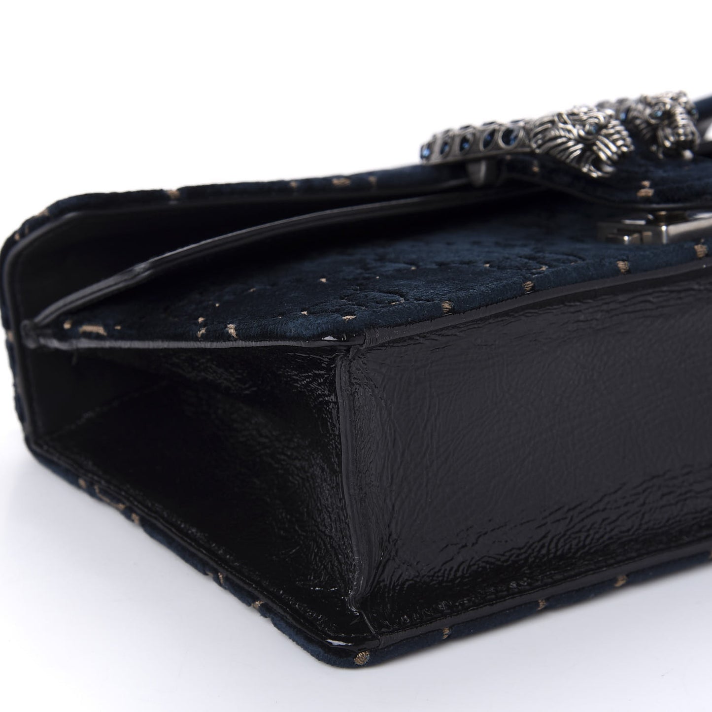 Velvet Skipper Crystal GG Monogram Small Dionysus Shoulder Bag Blue Beige Black
