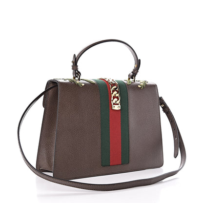Gucci Calfskin Embroidered Medium Sylvie Top Handle Bag New Acero Multicolor 3 of 10