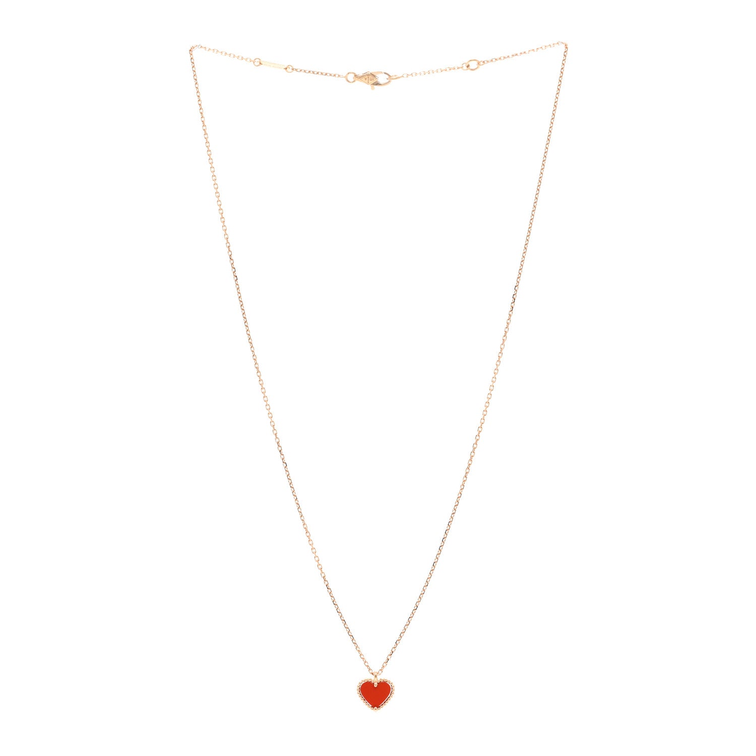 Van Cleef & Arpels 18k Rose Gold Carnelian Sweet Alhambra Heart Pendant Necklace 3 of 5