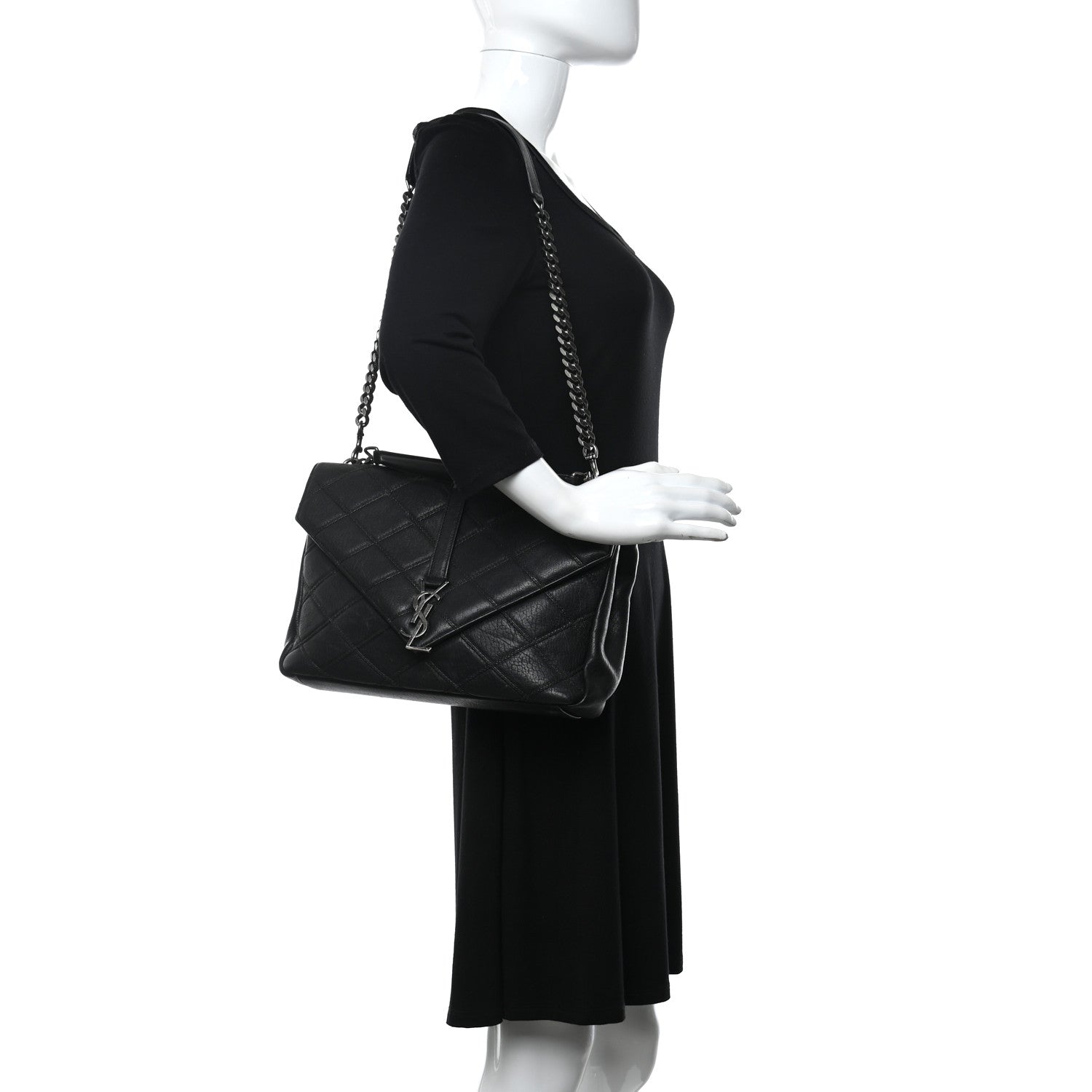Saint Laurent Calfskin Diamond Quilted Monogram Large College Bag Black 2 of 10