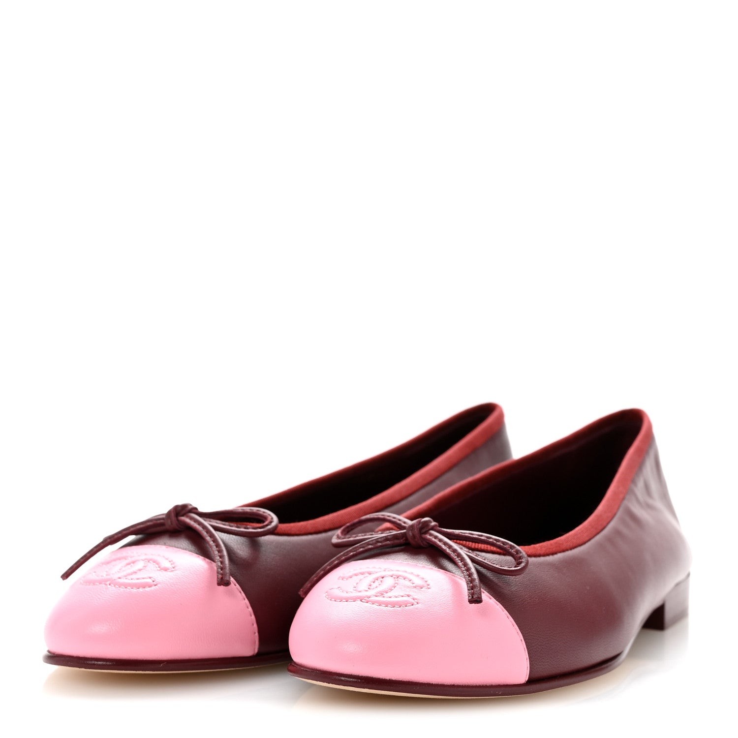 Chanel Lambskin Cap Toe CC Slingback Flats 35 Burgundy Pink 36 Burgundy Pink 4 of 11