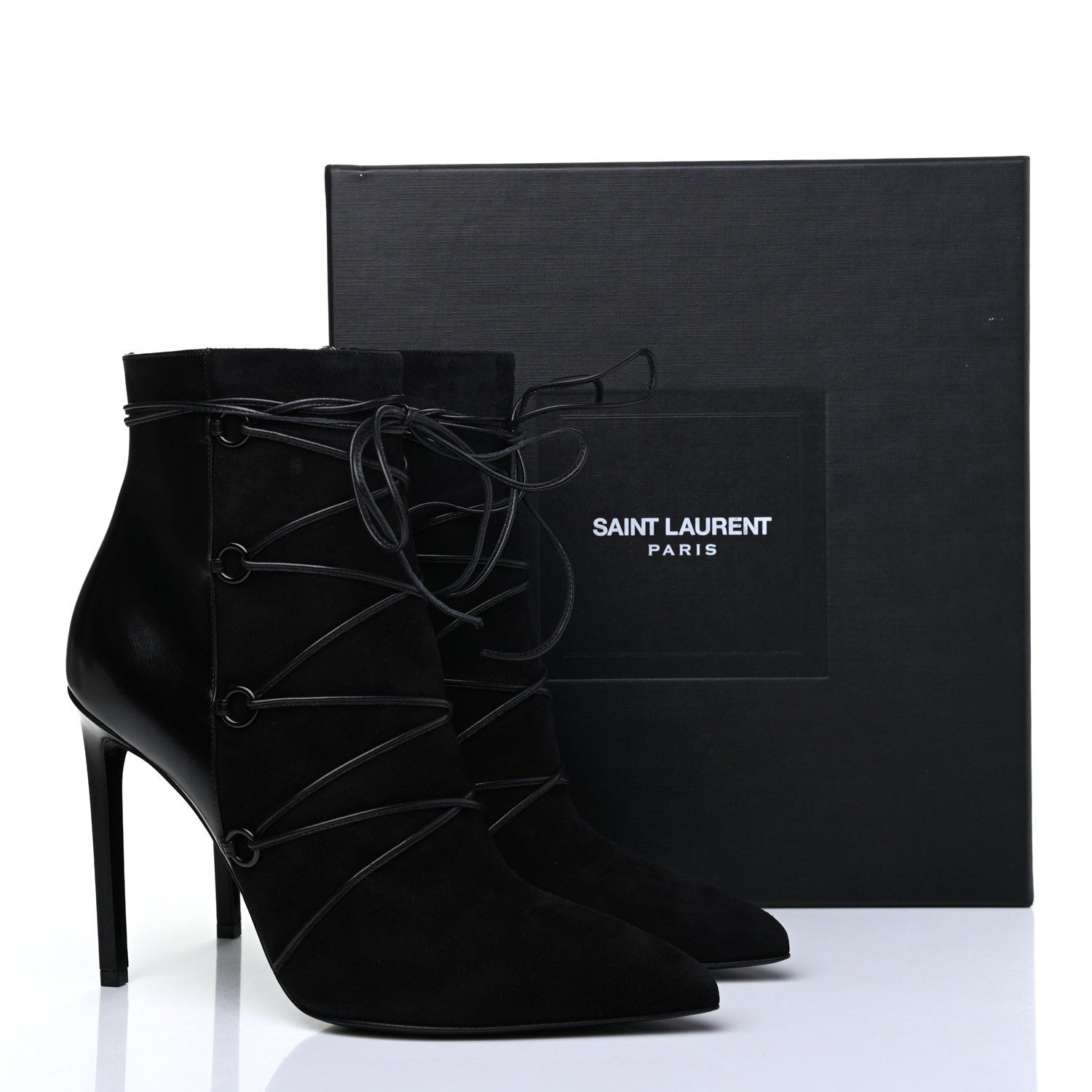 Saint Laurent Calfskin Velvet Lace Up Ankle Boots 40.5 Black 12 of 12