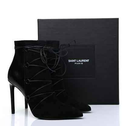 Saint Laurent Calfskin Velvet Lace Up Ankle Boots 40.5 Black 12 of 12