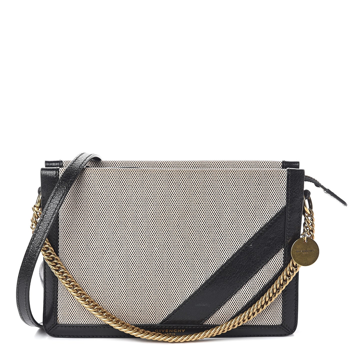 Suede Calfskin Canvas GV Cross Shoulder Bag Black