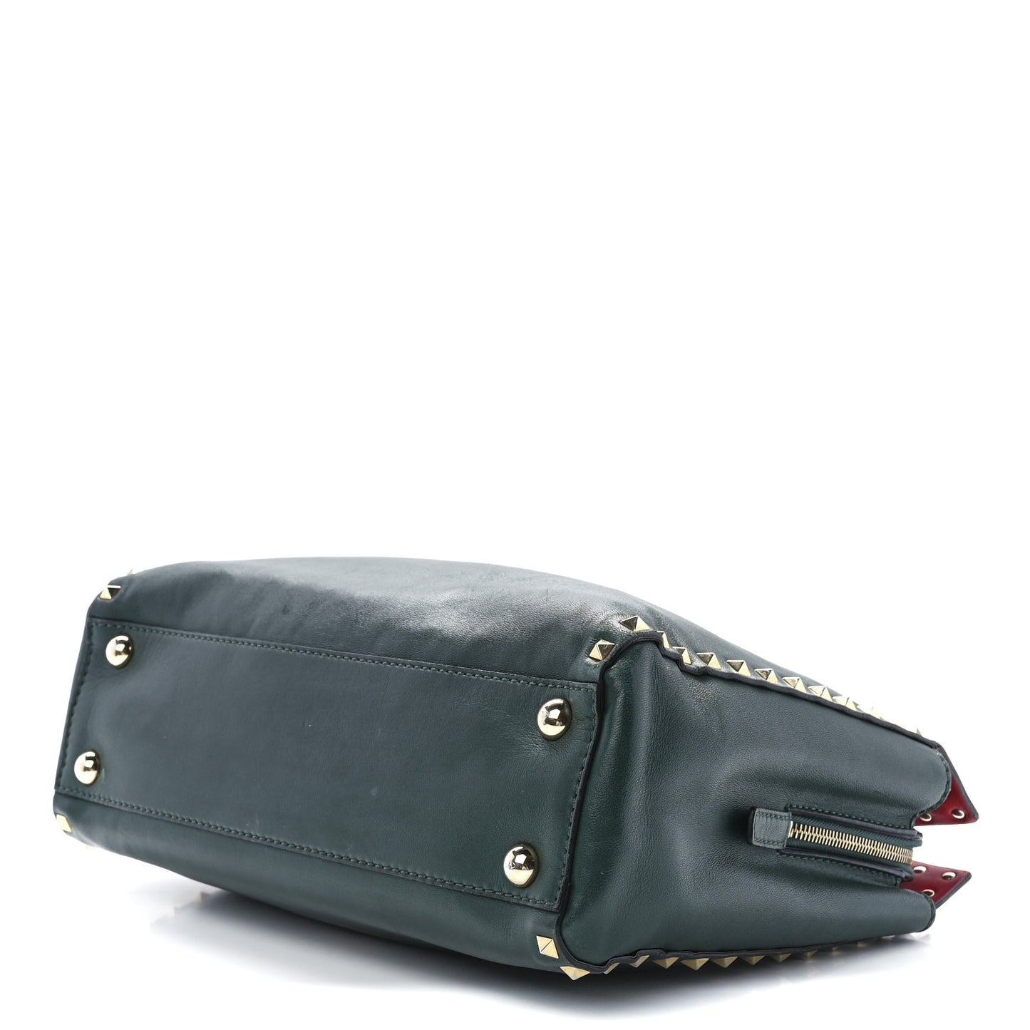 Vitello Small Rockstud Top Handle Tote Deep Green