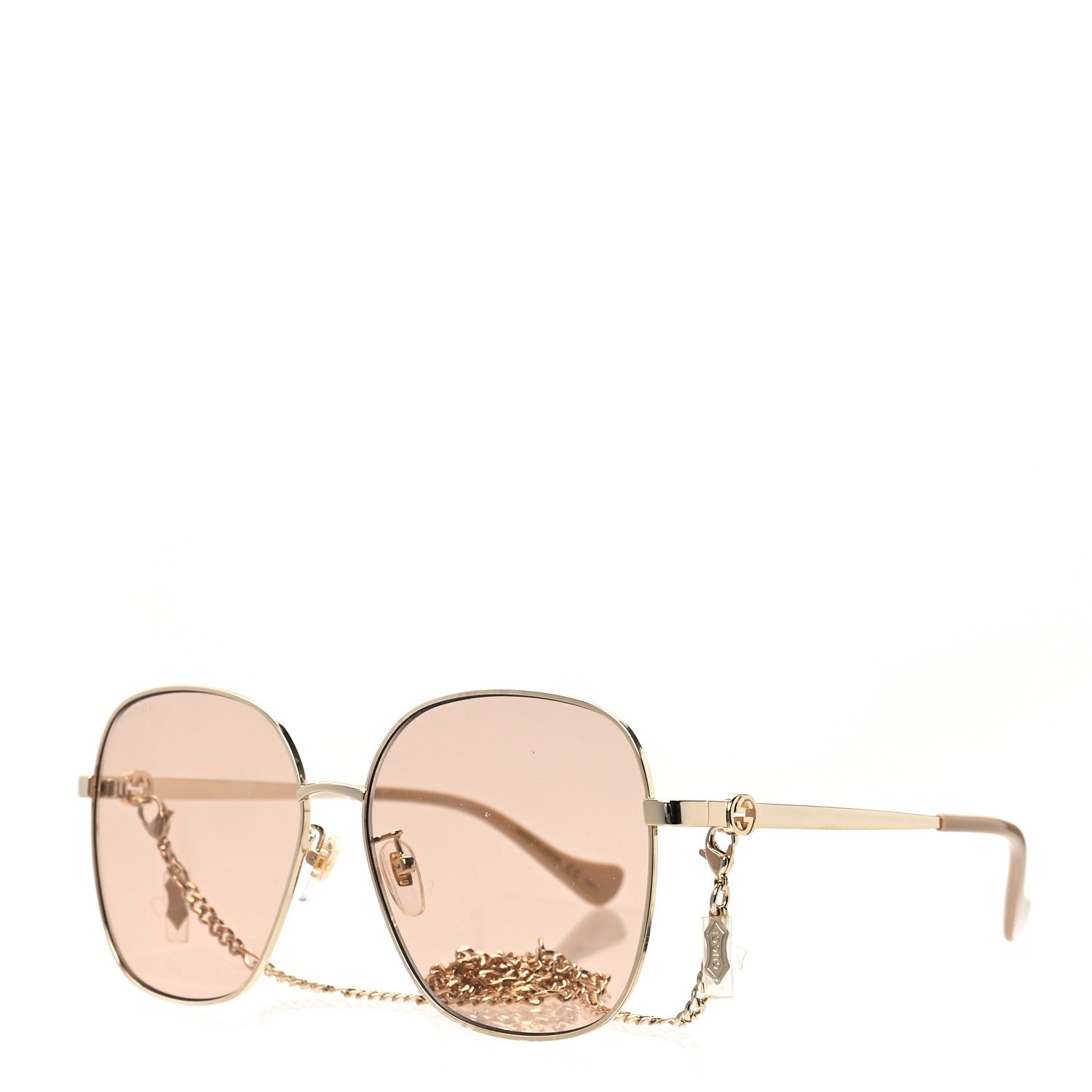 Gucci Metal Round Chain Sunglasses GG1089SA Gold 1 of 16