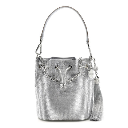 Judith Leiber Satin Crystal Embellished Medium Piper Bucket  Silver Rhine 1 of 9