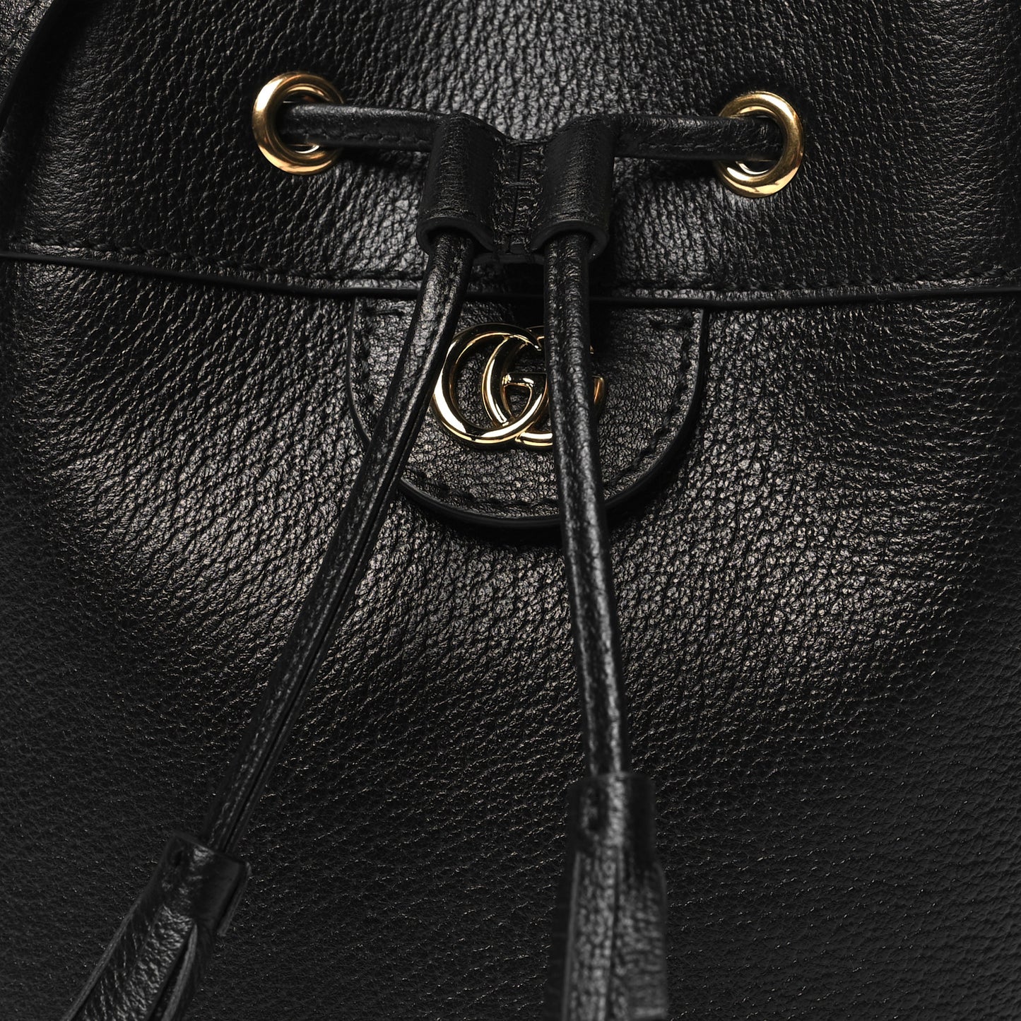 Glazed Textured Calfskin Web Small Ophidia Bucket Bag Black