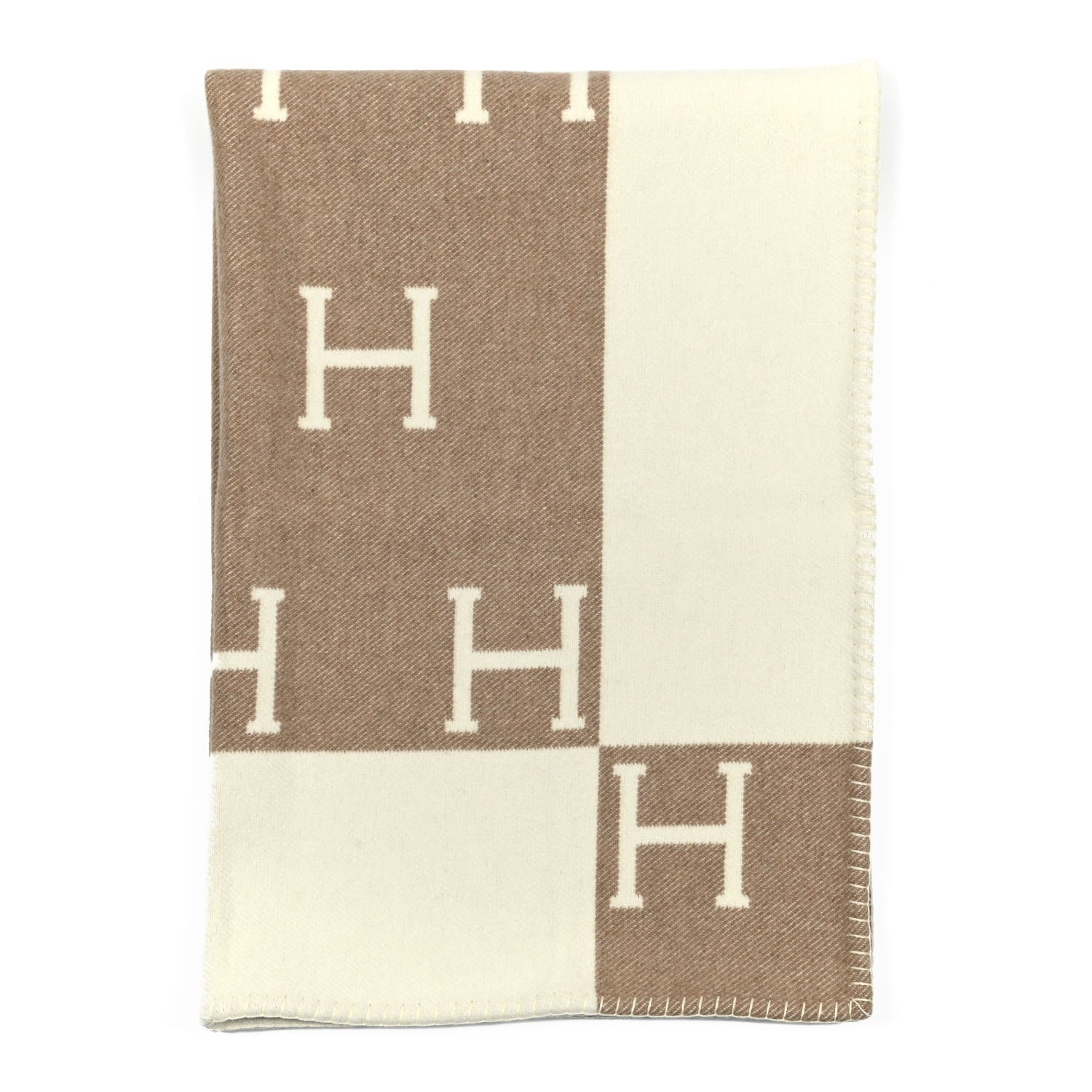 Hermes Wool Cashmere Avalon Baby Blanket Noisette Moyen White 1 of 4