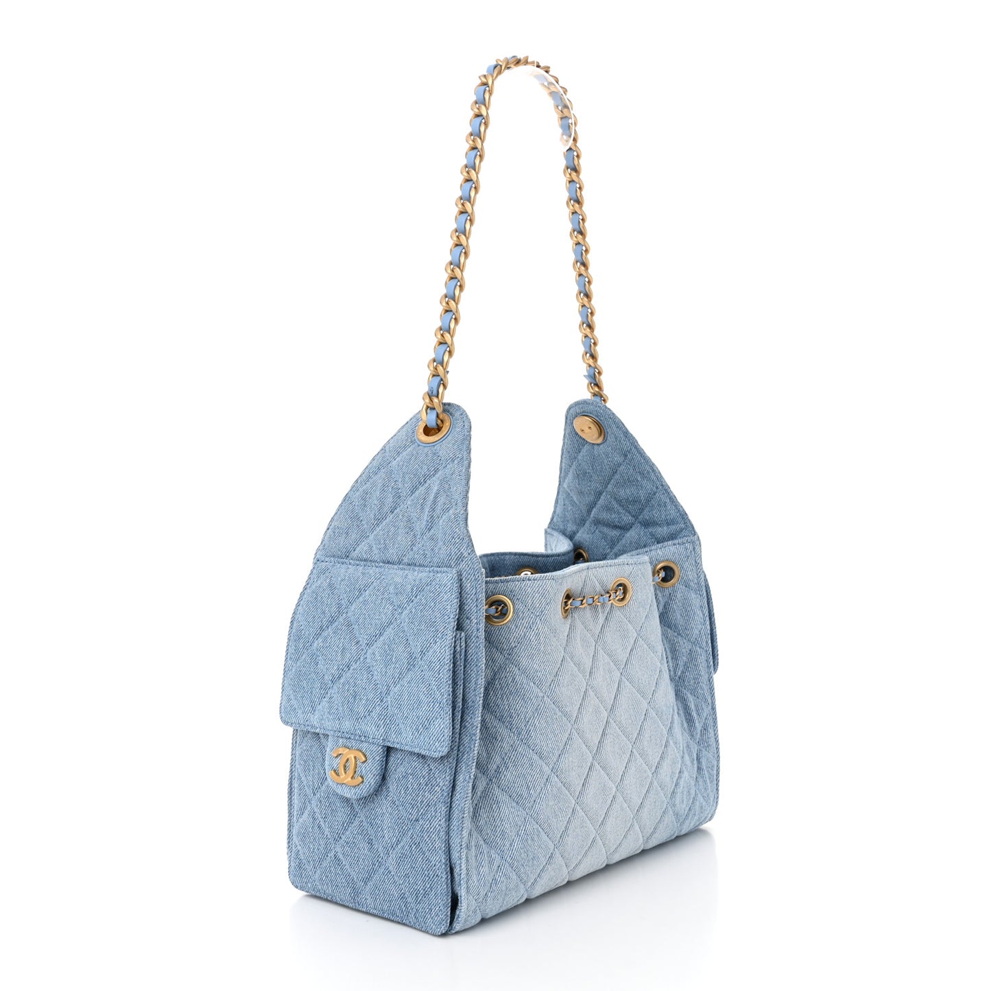 Washed Denim Quilted Small Chanel 25 Handbag Blue