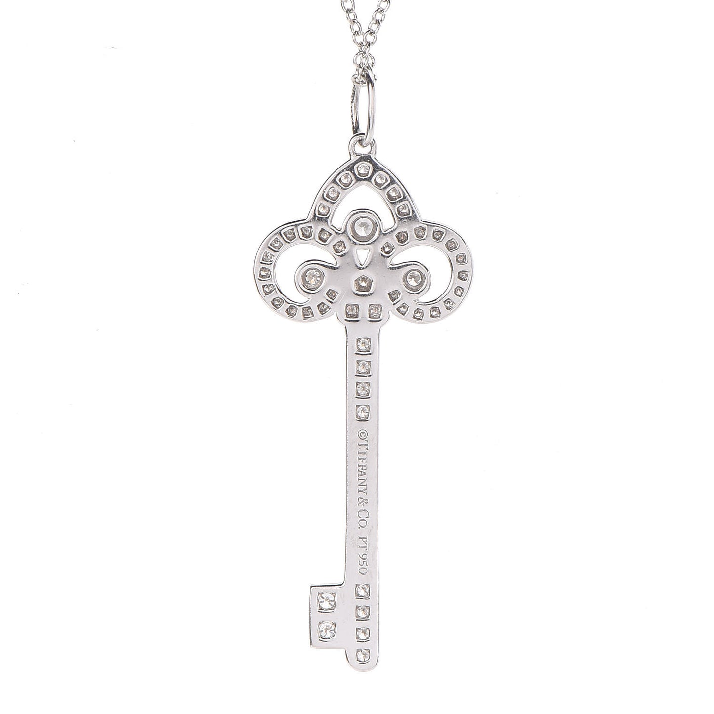 Platinum Diamond .41ct Fleur De Lis Key Pendant Necklace