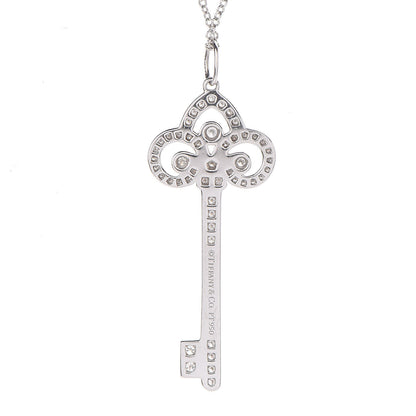 Tiffany Platinum Diamond .41ct Fleur De Lis Key Pendant Necklace 5 of 8