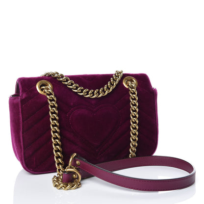 Gucci Velvet Matelasse Mini GG Marmont Shoulder Bag Fuchsia Violet Cyclamen 3 of 10
