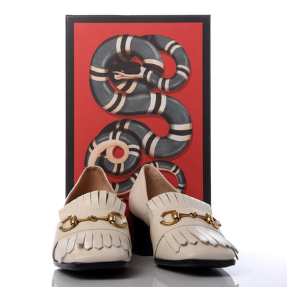 Gucci Malaga Kid Polly Kiltie Fringe 55mm Loafer Pumps 36 Mystic White 9 of 9