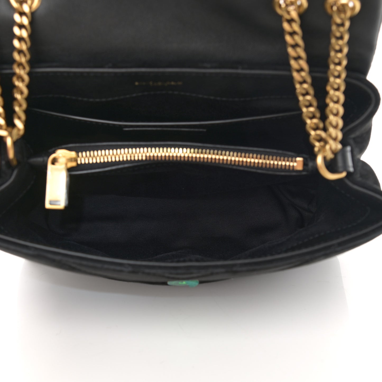 Suede Calfskin Y Quilted Monogram Small Loulou Chain Satchel Black