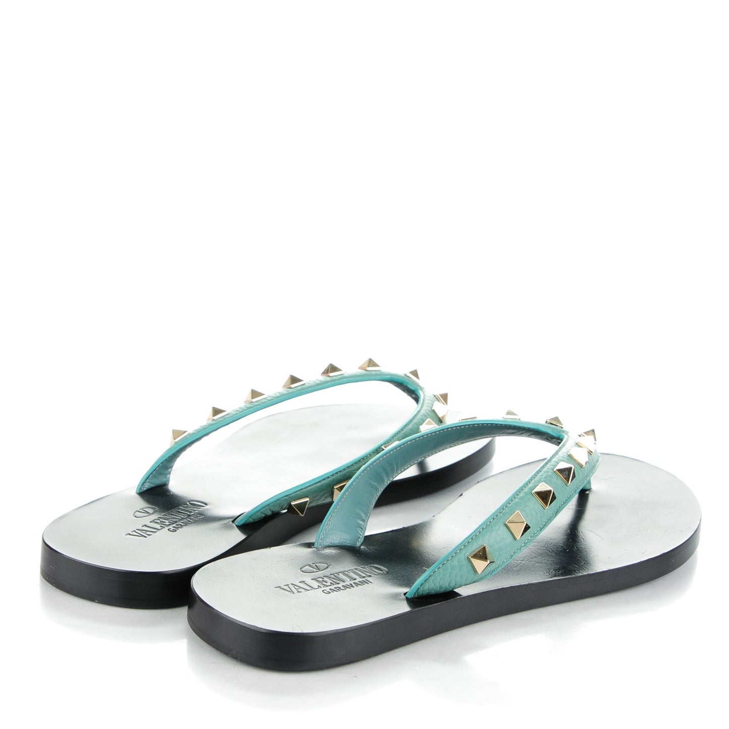 Calfskin Rockstud Thong Sandals 37 Blue