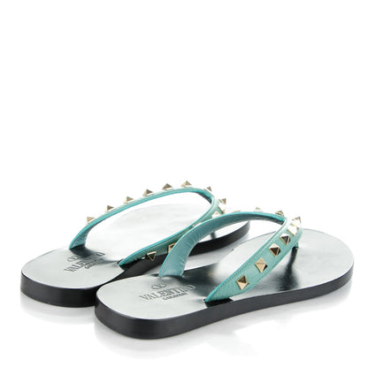 Valentino Garavani Calfskin Rockstud Thong Sandals 37 Blue 4 of 8